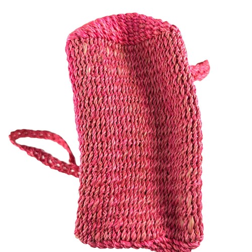 1960s Handmade Pink Straw Jute Crossbody Bag Purse Wood Fish Charm Boho Coastal - Picture 11 of 15