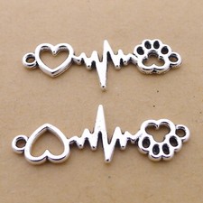 34x12mm Alloy Charm Heart ECG Dog footprints Tibetan Silver Crafts 60pcs EF3655