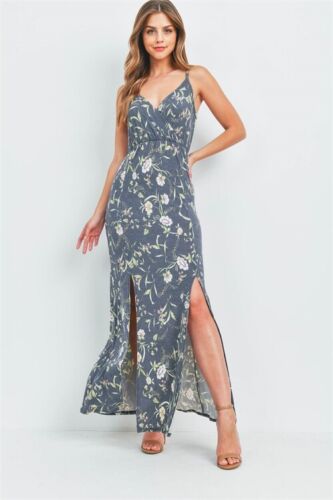 Charcoal Gray Floral Maxi Dress Sundress Size Medium Summer Travel