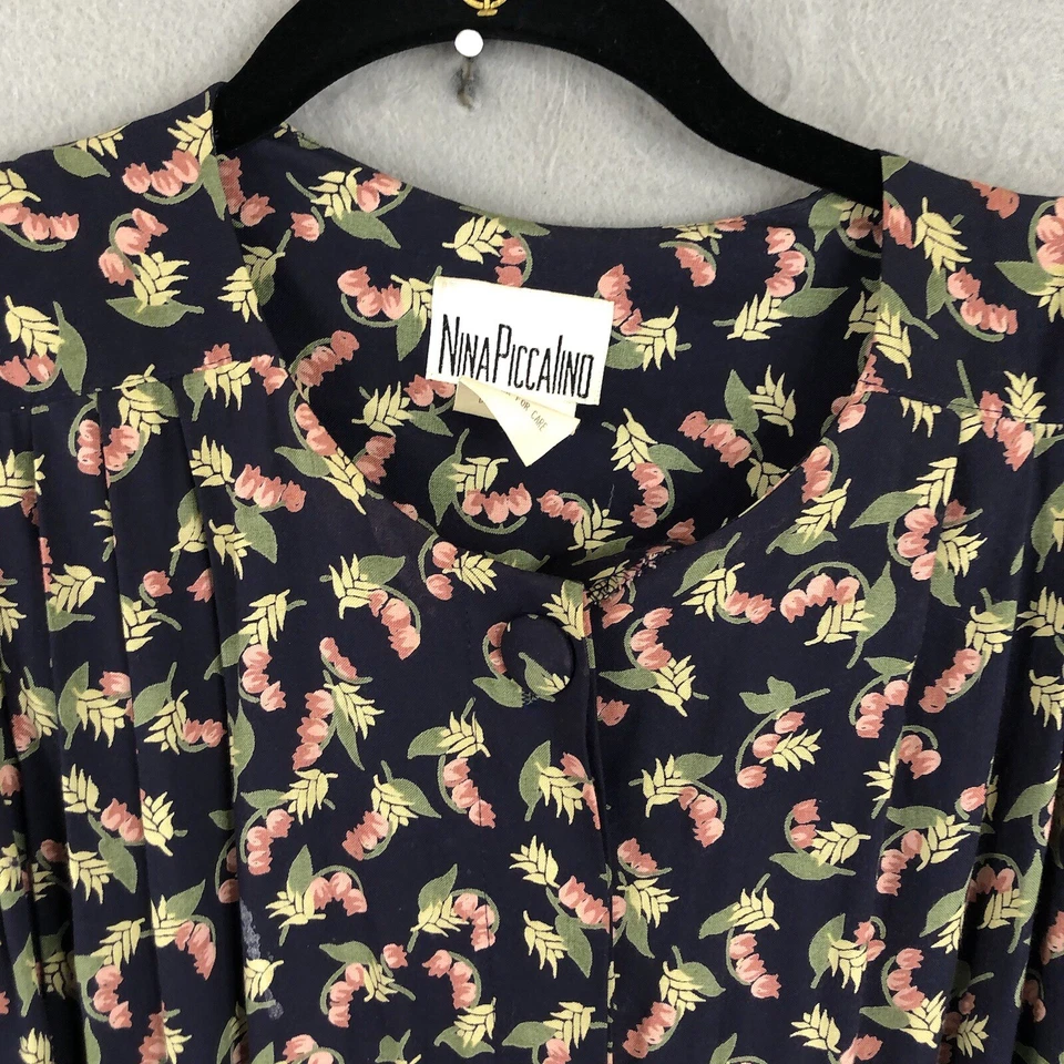 Vestido Vintage Nina Piccalino Para Mujer 14 Azul Rosa Floral Casa Núcleo Floral Oscuro Foto 3 de 4