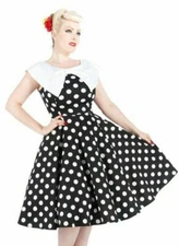 H & R London Molly BIG BOW WHITE POLKA DOTS Pilgrim Collar Swing Dress 9078