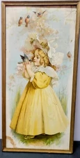 Antique Victorian Chromolithograph Print The Little Captive Framed