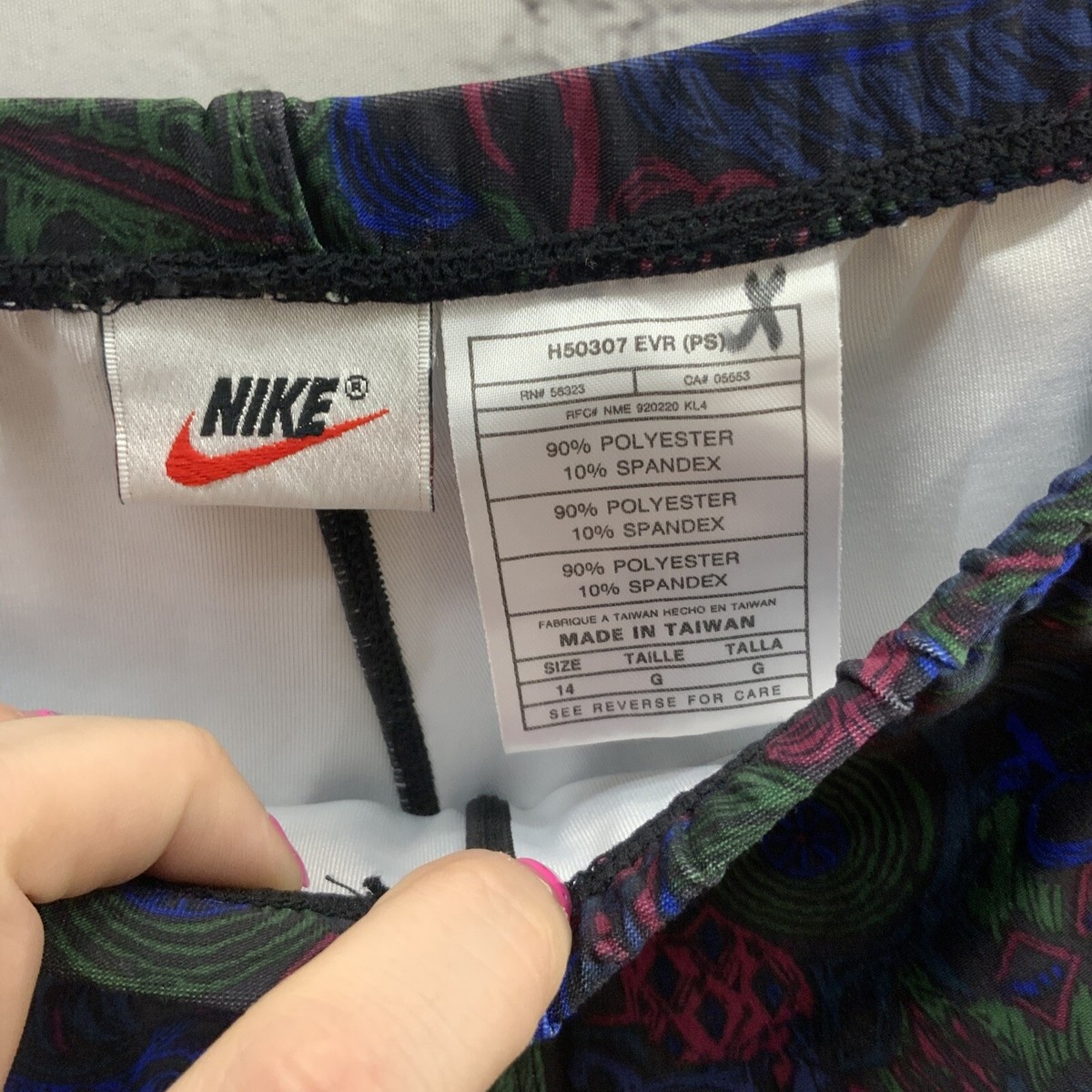 Nike Leggings Womens Sz 14 Blue Green Pink Abstract Print | eBay