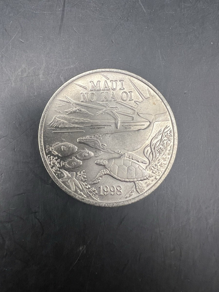 1998 MAUI NO KA OI One Maui Trade Dollar - The Valley Isle - Whale