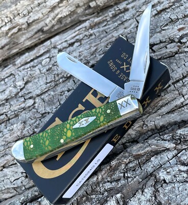 CASE XX *b SFO 2023 YELLOW GREEN EDITION LIZARD SKIN MINI TRAPPER KNIFE KNIVES