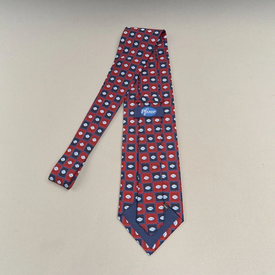 Corbata de seda Pfizer Viagra roja geométrica 58" promocional azul pastilla Foto 4 de 4