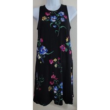 Old Navy Black Floral A-Line Mini Dress Small Flowy Soft Lightweight Sleeveless