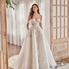 Lace Wedding Dress Tulle Applique A Line Bride Dresses Off Shoulder Illusion