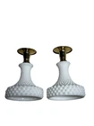 Vintage Pair Of Candlestick Holders Milk Glass English Hobnail White 6” Tall