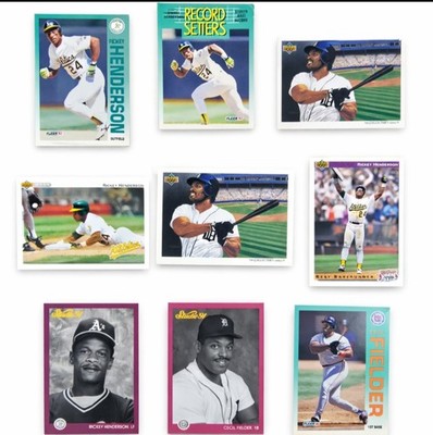 Rickey Henderson Hall of Fame Lot + Cecil Fielder Power Hitter Cards   90s MLB 