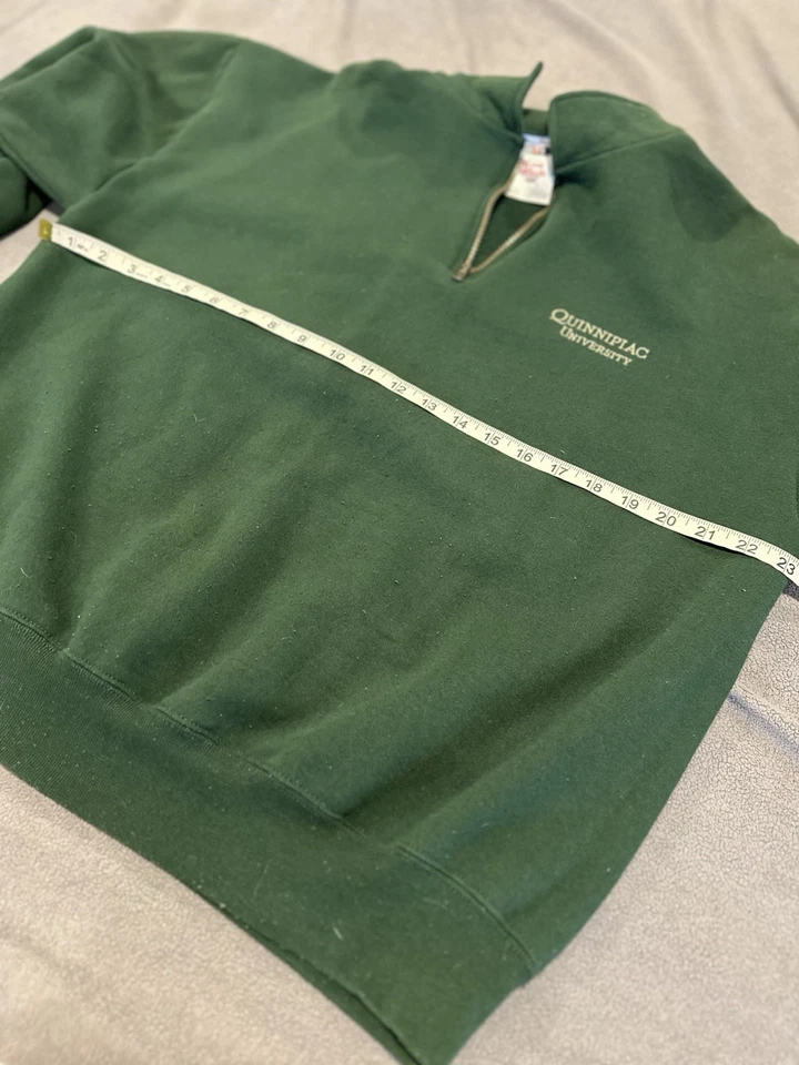 Vintage 90s Quinnipiac University 1/4 Zip Green Jerzees Sweater Sweatshirt - Image 3 of 4