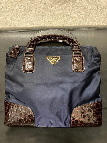 PRADA Vintage Nylon Tote Handbag Navy Color Ready to Use Lightweight Japan