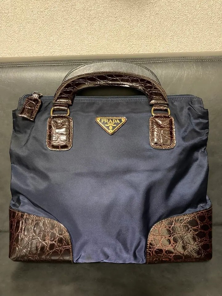PRADA Vintage Nylon Tote Handbag Navy Color Ready to Use Lightweight Japan