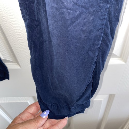 Ladies Navy Blue, 100% Lyocell, Embroidered Trousers Size 16 Long By NEXT - Picture 6 of 14