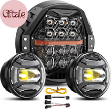 DOT Approved 1200% Bright 180W 7'' Motorcycles LED Headlight with 4.5'' LED Pass