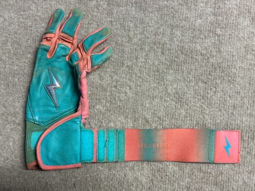 Guantes de Bateo Bruce Bolt Clark Series Juveniles XL Rosa Teal MUY DESGASTADOS AGUJEROS POBRES - Imagen 18 de 22