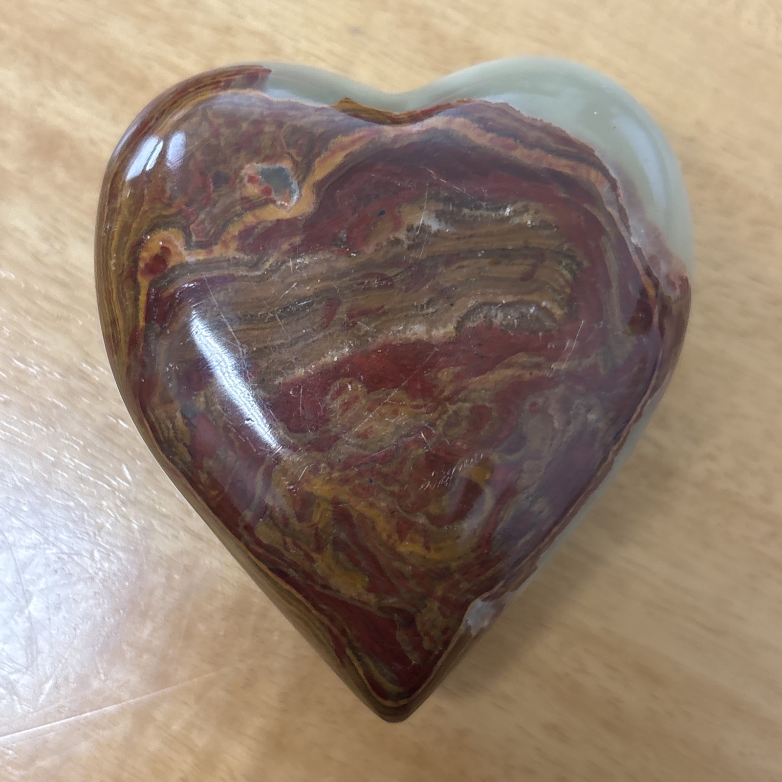 Agate Geode Red Yellow ( Jasper ? ) Heart Decoration