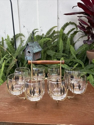 MCM 8 VTG Federal Harlequin Roly Poly Glasses w Caddy Black Diamond Atomic