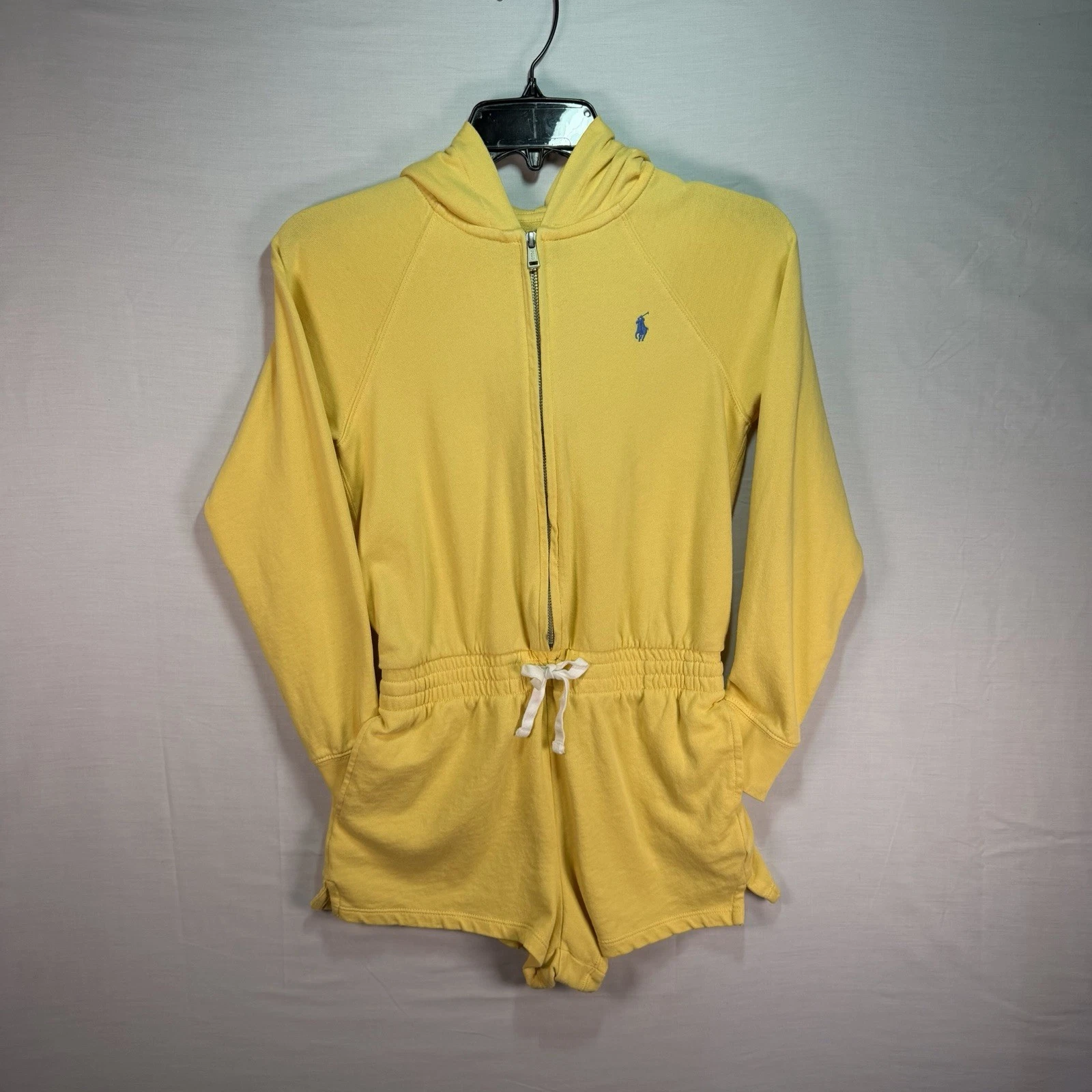 Polo Ralph Lauren Hooded Romper Girls L 12-14 Yellow Long Sleeve casual Cotton