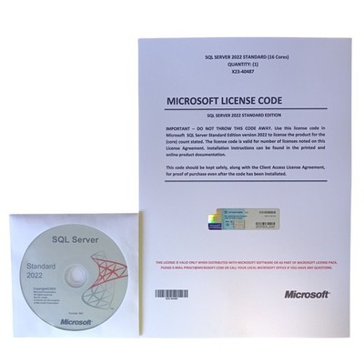 Microsoft SQL Server 2022 Standard License DVD   16 Cores Unlimited  CALs