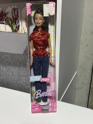 Mattel Barbie City Style Fashion Doll Red Top Blue Jeans Black Hair