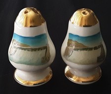 Vintage Noritake Hand Painted Gold Top Salt and Pepper Cork Stopper Shakers