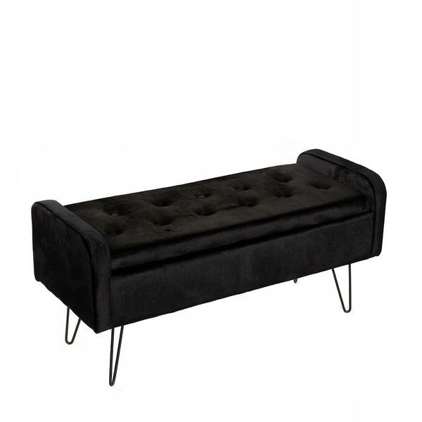 Sitzbank Mit Stauraum Polsterbank Flurbank Puff Samt Schwarz Glamour 96X39X45Cm-image