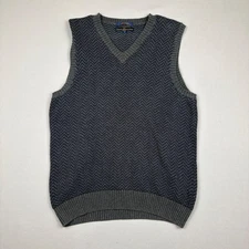 Tommy Hilfiger Mens V Neck Knit Sweater Vest Herringbone Pattern Dark Gray M