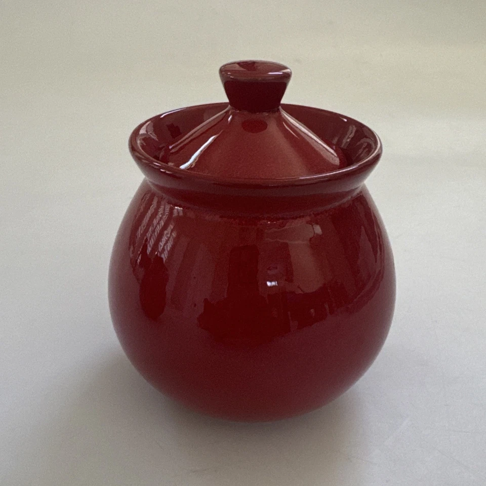 Vintage WAECHTERSBACH Red Creamer & Sugar Bowl w/ Lid Set W. Germany Christmas - Image 2 of 4