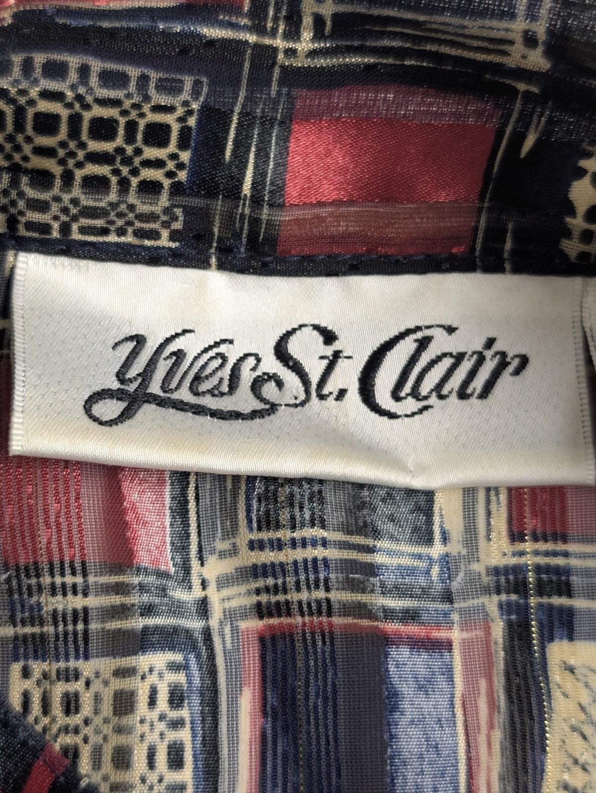 SAINT LAURENT Camicetta vintage Yves St. Clair made in Korea taglia 12 stampa geometrica retrò anni 80...