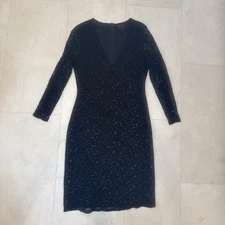 Banana Republic L'Wren Scott Dress Sz 4 Blue Lace Lined Long Sleeve Sparkly