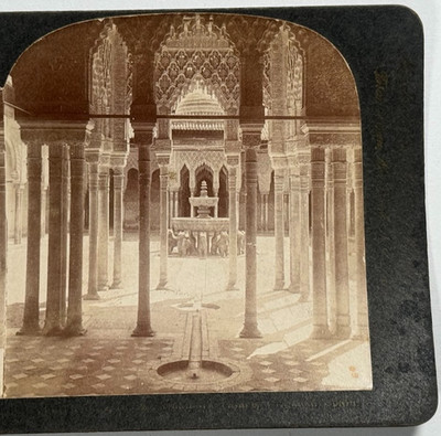 The Court of Lions  Alhambra Granada, Spain   Moorish Palace Interior Stereoview