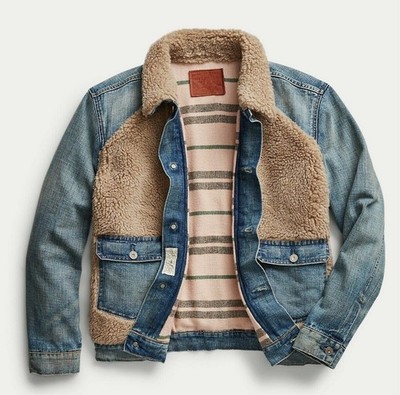 RRL Ralph Lauren Fleece Panel Grizzly Shearling Trucker Denim