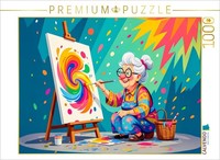 Puzzle Calvendo Grand-MèRe Peint Un Tableau Abstrait Coloré Au Pinceau Avec Enth