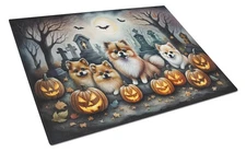 NEW Pomeranian Spooky Halloween Glass Cutting Board Decorative Tempered Glass