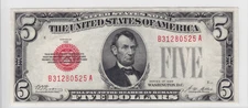 1928 $5 Legal Tender Note Red Seal FR#1525 B31280525A