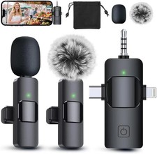 PQRQP 3 in 1 Professional Wireless Lavalier Microphone for iPhone, Android, Cam