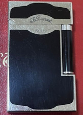 Working S.T.DUPONT Gas Lighter Black Silver LINE 2 without box