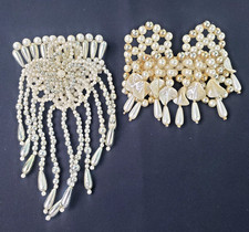 Vintage 1990s Faux Pearl Hair Barrette Multistrand French Clip Bead Bridal x 2