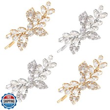 Waydress 4 Pcs Rhinestone Bridal Hair Clip Leaf Wedding Hairpin Bride Crystal