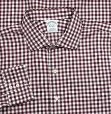 Brooks Brothers Button Up Maroon White Long Sleeve Dress Shirt Men 17-36 Gingham