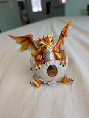 Orange November Gem Birthstone Resting Dragon Hatchling Egg Figurine Sculpture