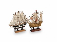 Set of 2 Wooden Sailing Ship Models – Santa Maria & Tall Ship – Nautical Decor