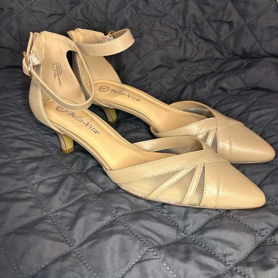 Bella Vita Women’s Nude Leather Kitten Heels Ankle Strap Pumps | Size 9.5W Wide - Image 2 of 4