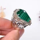 Natural Malachite Gemstone Handmade Coffin Poison Ring, 925 Silver Poison Ring