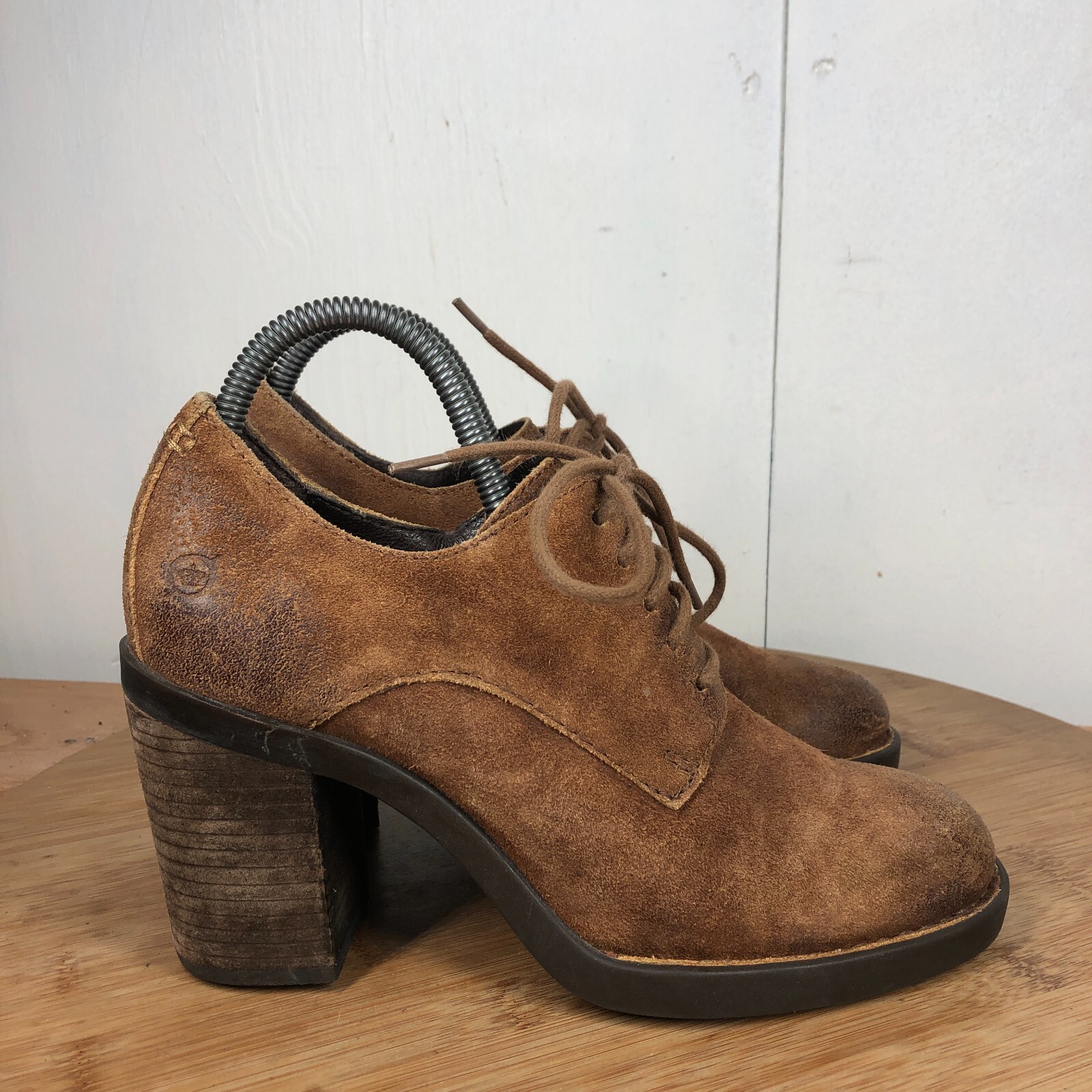 SAOLA Born scarpe donna 7 5 M Jolene stivaletti marroni pelle scamosciata tacchi a blocco Oxford casual