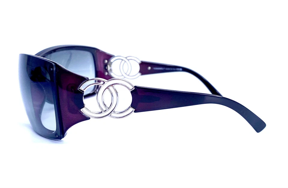 Gafas de sol de colección Chanel púrpura oscuro rectangulares hechas en Italia 6020 C.914/8G 120 Foto 3 de 4