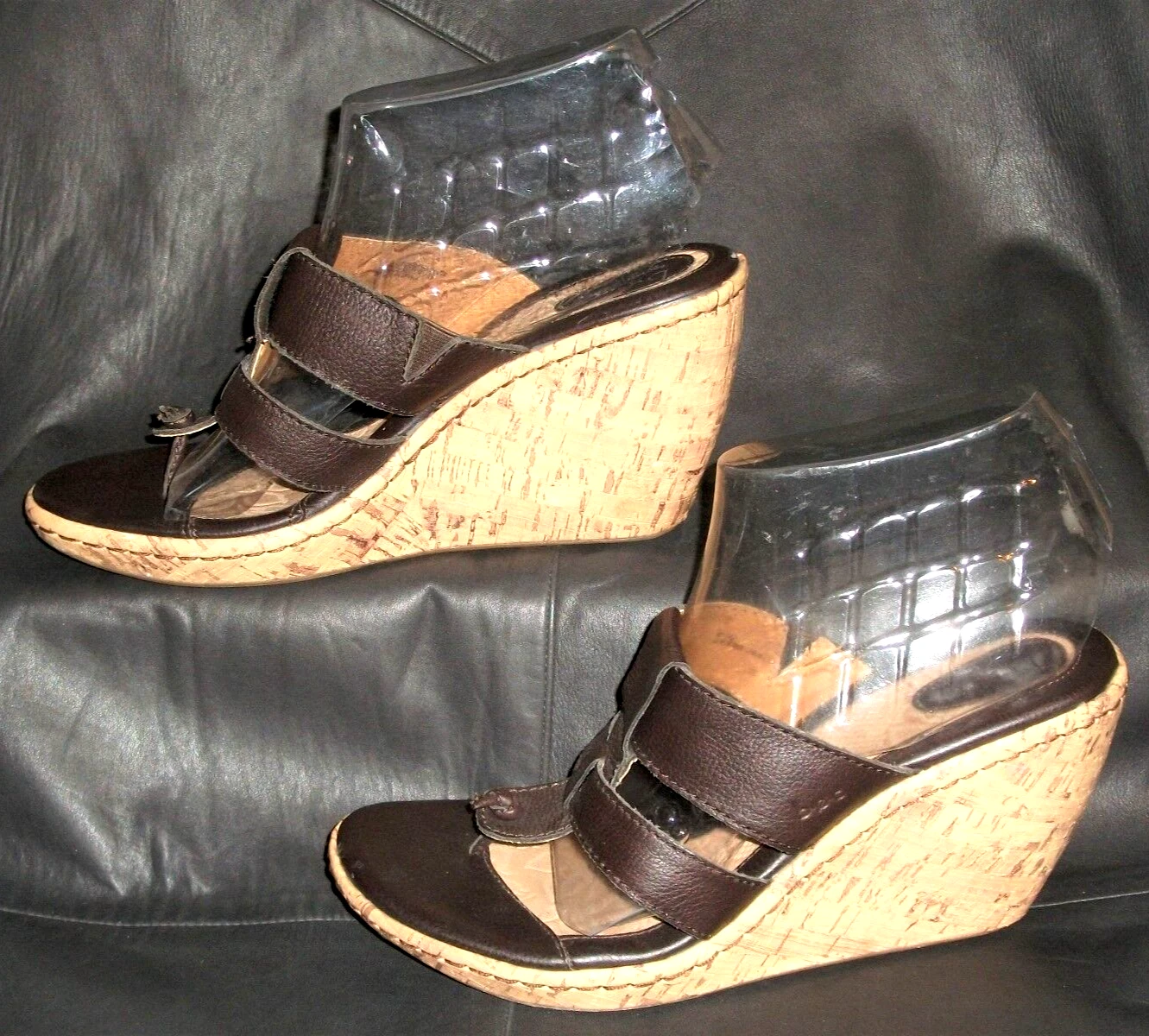 MBT BOC Born scarpe sandalo donna marrone pelle ciottolata tanga slide mule taglia 10M