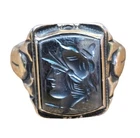 Vintage Ring Sterling & 10k Gold Sz 8 Intaglio Hematite Gladiator Roman Soldier