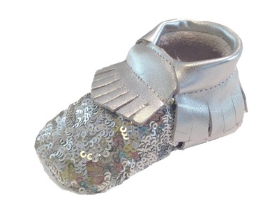 silver baby shoes